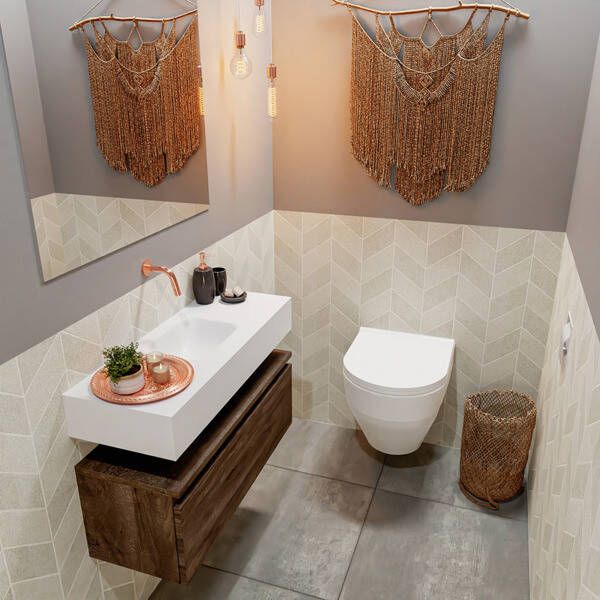Mondiaz ANDOR Toiletmeubel 80x30x30cm met 0 kraangaten 1 lades dark brown mat Wastafel Lex midden Solid Surface Wit FK75343403 - Foto 2