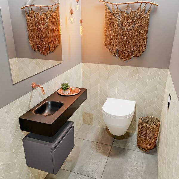 Mondiaz ANDOR Toiletmeubel 80x30x30cm met 0 kraangaten 1 lades dark grey mat Wastafel Lex links Solid Surface Wit FK75343173