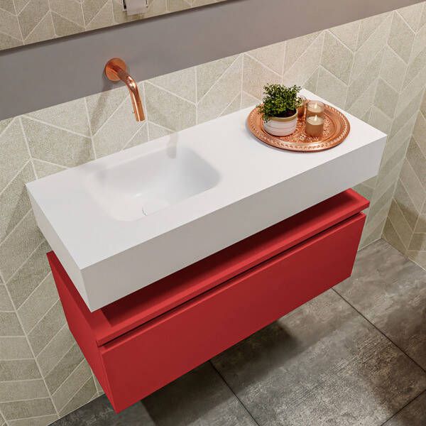 Mondiaz ANDOR Toiletmeubel 80x30x30cm met 0 kraangaten 1 lades fire mat Wastafel Lex links Solid Surface Wit FK75343289