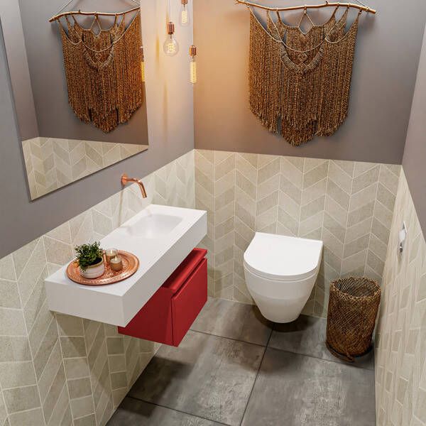 Mondiaz ANDOR Toiletmeubel 80x30x30cm met 0 kraangaten 1 lades fire mat Wastafel Lex rechts Solid Surface Zwart FK75343639 - Foto 2