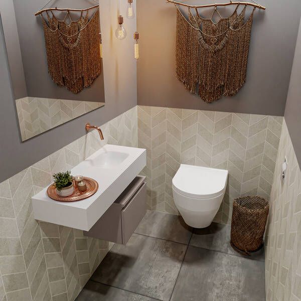 Mondiaz ANDOR Toiletmeubel 80x30x30cm met 0 kraangaten 1 lades smoke mat Wastafel Lex rechts Solid Surface Wit FK75343836 - Foto 2