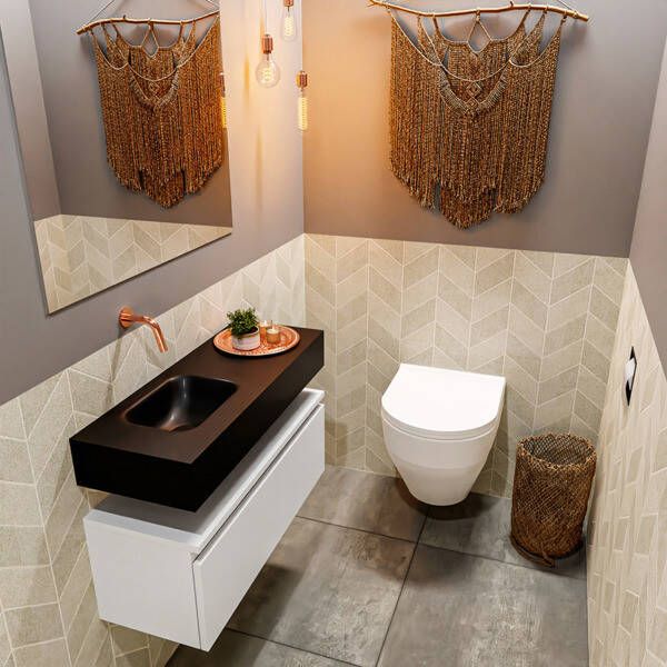Mondiaz ANDOR Toiletmeubel 80x30x30cm met 0 kraangaten 1 lades talc mat Wastafel Lex links Solid Surface Wit FK75343798 - Foto 2