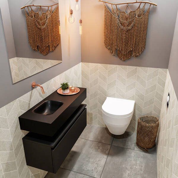 Mondiaz ANDOR Toiletmeubel 80x30x30cm met 0 kraangaten 1 lades urban mat Wastafel Lex links Solid Surface Wit FK75343144