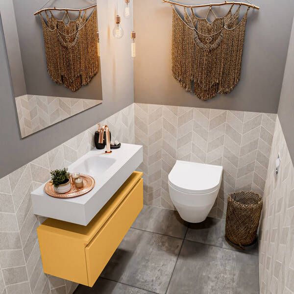 Mondiaz ANDOR Toiletmeubel 80x30x30cm met 1 kraangaten 1 lades ocher mat Wastafel Lex midden Solid Surface Wit FK75343257 - Foto 2