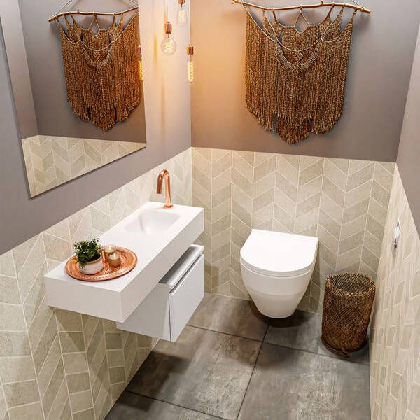 Mondiaz ANDOR Toiletmeubel 80x30x30cm met 1 kraangaten 1 lades talc mat Wastafel Lex rechts Solid Surface Wit FK75343116