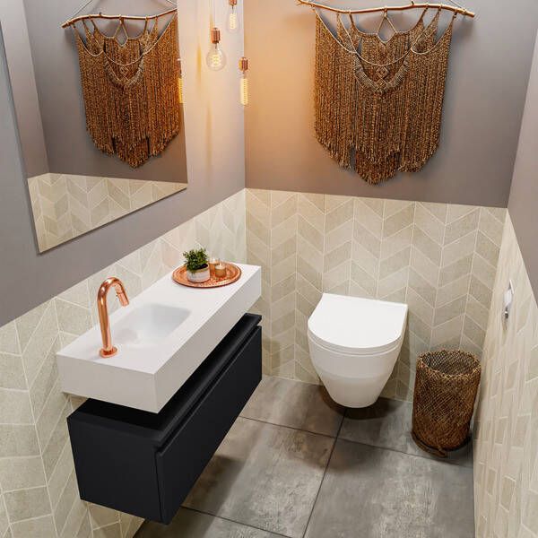 Mondiaz ANDOR Toiletmeubel 80x30x30cm met 1 kraangaten 1 lades urban mat Wastafel Lex links Solid Surface Zwart FK75343491