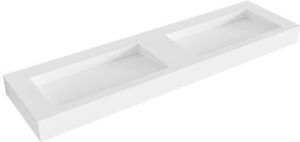 Mondiaz AVON Talc vrijhangende solid surface wastafel 170cm dubbel rand 12cm XM21069Talc