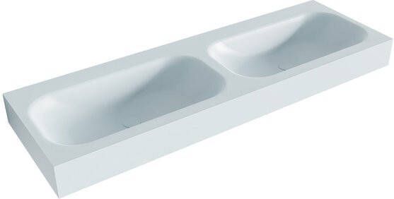 Mondiaz BIG SMALL Clay vrijhangende wastafel 140cm dubbel rand 12cm XM49633Clay