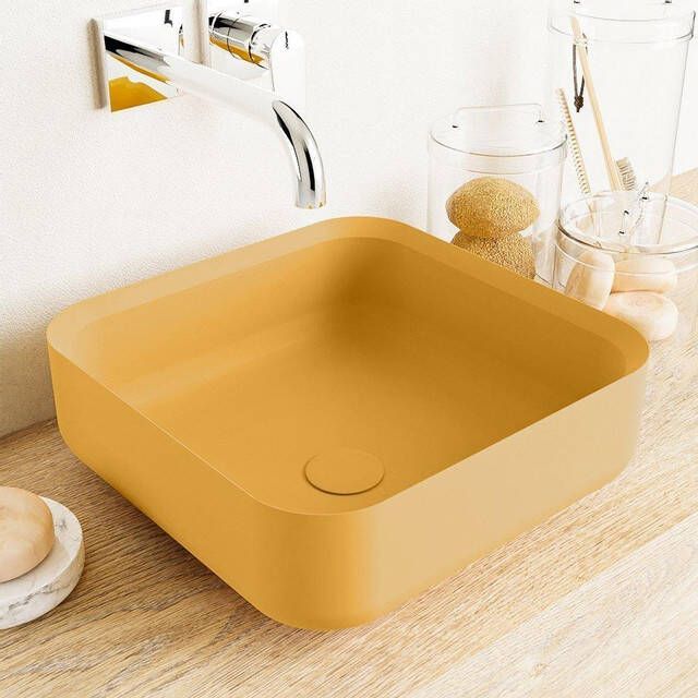 Mondiaz Binx Waskom 36x36x13cm vierkant opbouw Solid surface Ocher Ocher M49904OcherOcher
