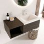 Mondiaz BUKLA badmeubelset 100x45x34cm 1 kraangat wasbak rechts solid surface Talc greeploos 1 lade met softclose Melamine Dark brown BUKLA20092 - Thumbnail 2