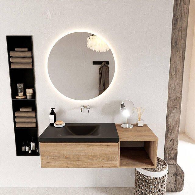 Mondiaz BUKLA Badkamermeubelset 120x45x34cm 0 kraangaten wasbak links solid surface Urban greeploos 1 lade Melamine Washed Oak BUKLA20067
