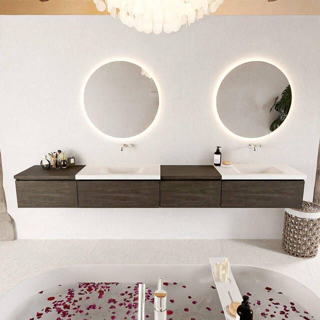 Mondiaz BUKLA badkamermeubelset 280x45x34cm 0 kraangaten 2 wasbakken solid surface Talc greeploos 4 lades met softclose Melamine Dark brown BUKLA10189 - Foto 2