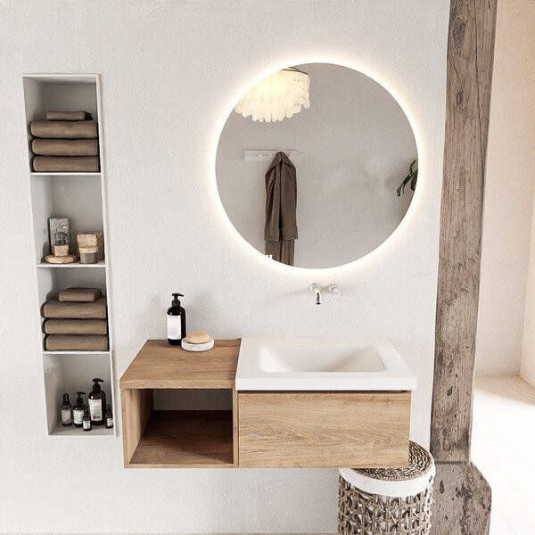 Mondiaz BUKLA badmeubelset 100x45x34cm 0 kraangaten wasbak rechts solid surface Talc greeploos 1 lade met softclose Melamine Dark brown BUKLA20091