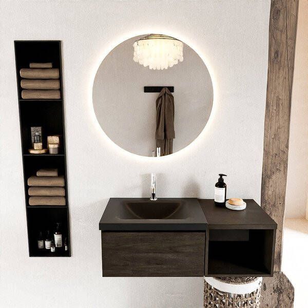 Mondiaz BUKLA badmeubelset 100x45x34cm 1 kraangat wasbak links solid surface Urban greeploos 1 lade met softclose Melamine Dark brown BUKLA20134 - Foto 1