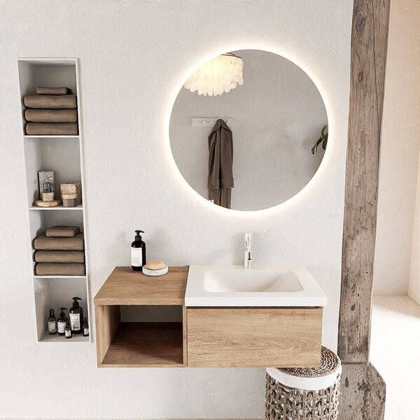 Mondiaz BUKLA badmeubelset 100x45x34cm 1 kraangat wasbak rechts solid surface Talc greeploos 1 lade met softclose Melamine Dark brown BUKLA20092 - Foto 2