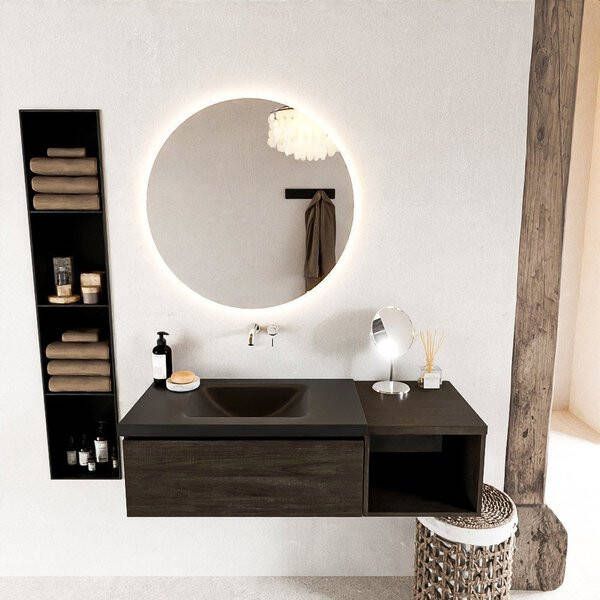 Mondiaz BUKLA badmeubelset 120x45x34cm 0 kraangaten wasbak links solid surface Urban greeploos 1 lade met softclose Melamine Dark brown BUKLA20155