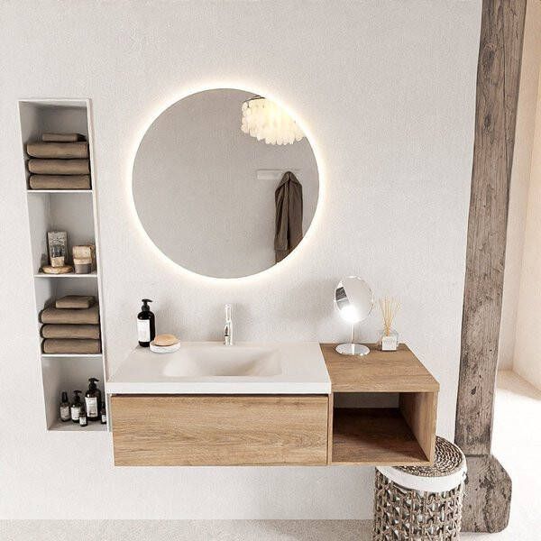 Mondiaz BUKLA badmeubelset 120x45x34cm 1 kraangat wasbak links solid surface Talc greeploos 1 lade met softclose Melamine Dark brown BUKLA20112 - Foto 2