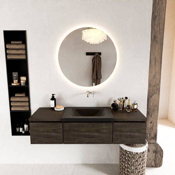 Mondiaz BUKLA badmeubelset 140x45x34cm 0 kraangaten wasbak midden solid surface Urban greeploos 3 lades met softclose Melamine Dark brown BUKLA10205