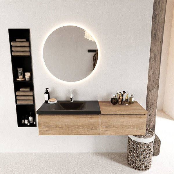 Mondiaz BUKLA badmeubelset 140x45x34cm 1 kraangat wasbak links solid surface Urban greeploos 2 lades met softclose Melamine Dark brown BUKLA10244 - Foto 2