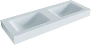 Mondiaz CLOUD Clay vrijhangende solid surface wastafel 130cm dubbel rand 12cm XM49313Clay