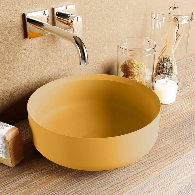 Mondiaz Coss Waskom 36x36x13cm rond opbouw Solid surface Ocher M49901OcherOcher