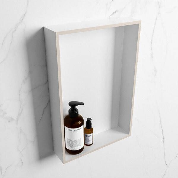 Mondiaz Easy nis 29.5x44.5x8cm voor Inbouw opbouw 1 open vak Solid surface Talc Linen M80015Linen Talc
