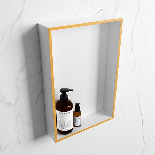 Mondiaz Easy nis 29.5x44.5x8cm voor Inbouw opbouw 1 open vak Solid surface Talc Ocher M80015Ocher Talc
