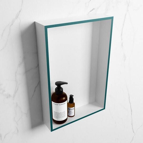 Mondiaz Easy nis 29.5x44.5x8cm voor Inbouw opbouw 1 open vak Solid surface Talc Smag M80015Smag Talc