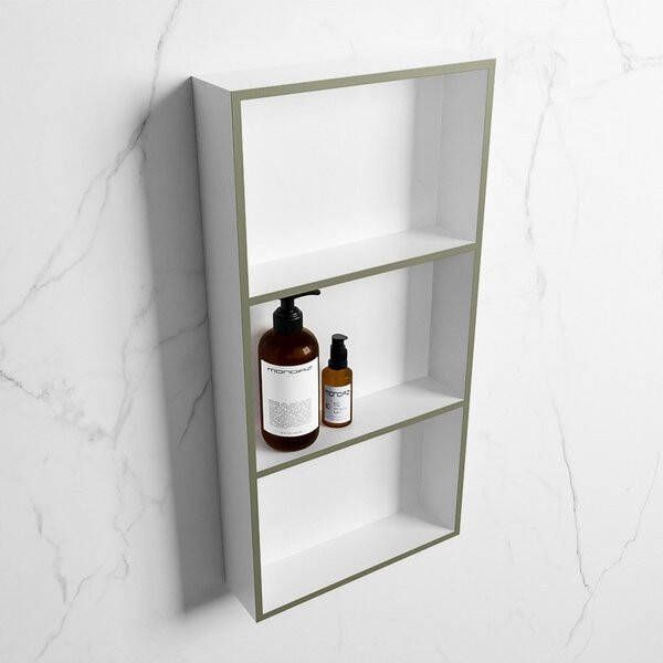Mondiaz Easy nis 29.5x59.5x8cm voor Inbouw opbouw 3 open vakken Solid surface Talc Army M80035Army Talc
