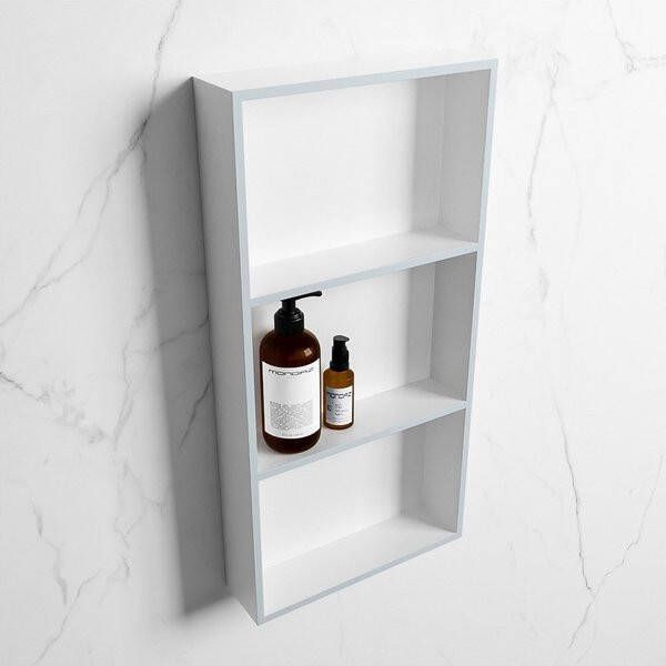 Mondiaz Easy nis 29.5x59.5x8cm voor Inbouw opbouw 3 open vakken Solid surface Talc Clay M80035Clay Talc