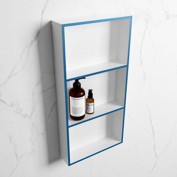 Mondiaz Easy nis 29.5x59.5x8cm voor Inbouw opbouw 3 open vakken Solid surface Talc Jeans M80035Jeans Talc