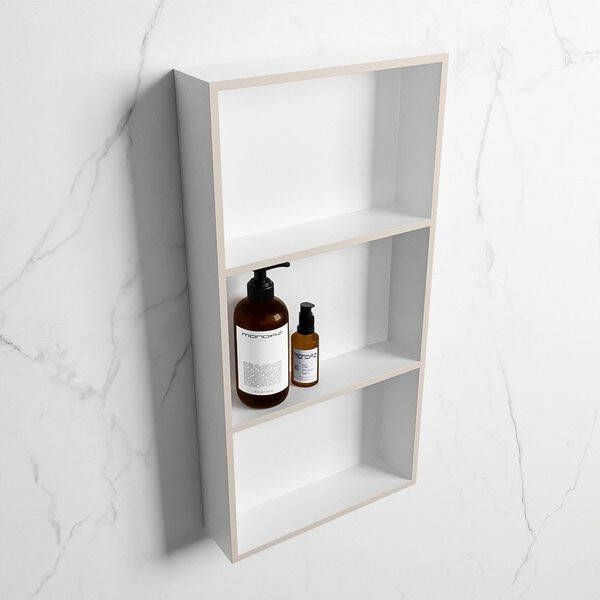 Mondiaz Easy nis 29.5x59.5x8cm voor Inbouw opbouw 3 open vakken Solid surface Talc Linen M80035Linen Talc - Foto 2