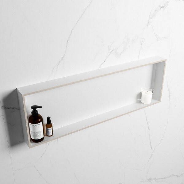 Mondiaz Easy nis 29.5x89.5x8cm voor Inbouw opbouw 1 open vak Solid surface Talc Linen M80023Linen Talc