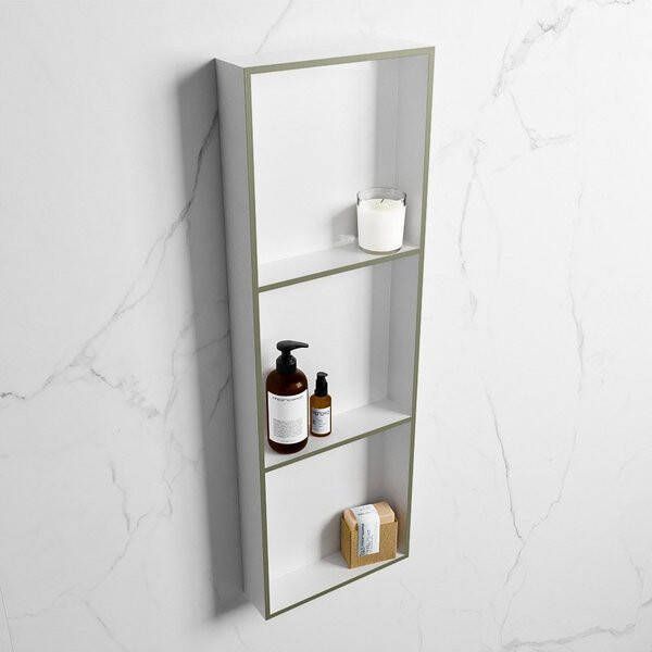 Mondiaz Easy nis 29.5x89.5x8cm voor Inbouw opbouw 3 open vakken Solid surface Talc Army M80044Army Talc