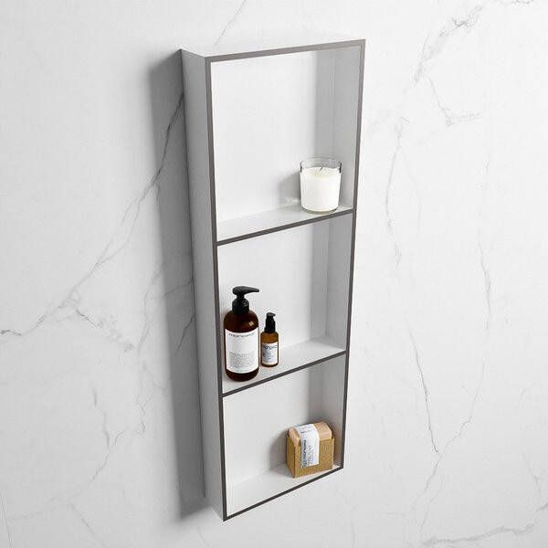 Mondiaz Easy nis 29.5x89.5x8cm voor Inbouw opbouw 3 open vakken Solid surface Talc DarkGrey M80044DarkGrey Talc - Foto 2