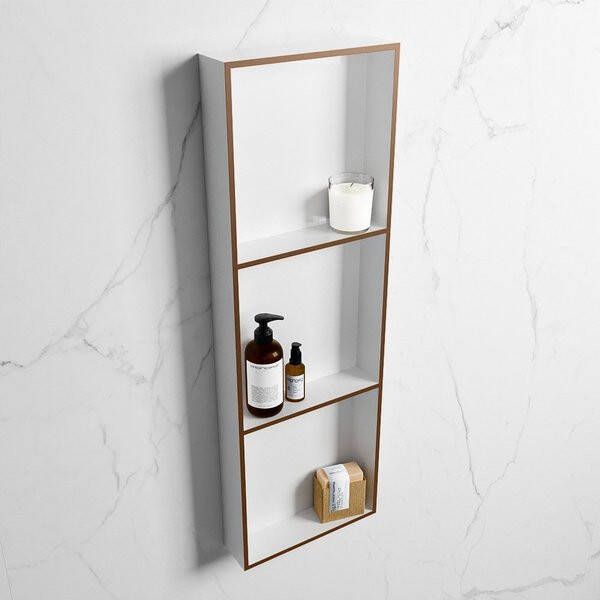 Mondiaz Easy nis 29.5x89.5x8cm voor Inbouw opbouw 3 open vakken Solid surface Talc Rust M80044Rust Talc