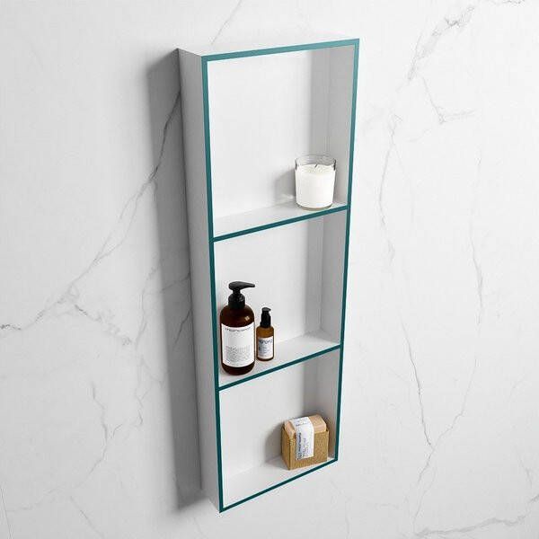 Mondiaz Easy nis 29.5x89.5x8cm voor Inbouw opbouw 3 open vakken Solid surface Talc Smag M80044Smag Talc