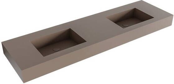 Mondiaz EDGE Smoke vrijhangende solid surface wastafel 160cm dubbel rand 12cm XM49385Smoke