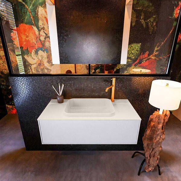 Mondiaz ERIN 100cm badmeubelset onderkast kleur Cale met 1 lade Wastafel RIDGE midden 1 kraangat kleur Talc ERIN10208