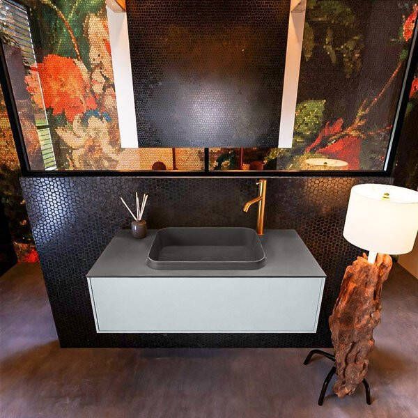 Mondiaz ERIN 100cm badmeubelset onderkast kleur Clay met 1 lade Wastafel RIDGE midden 1 kraangat kleur Dark grey ERIN11636