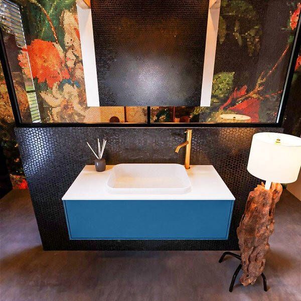 Mondiaz ERIN 100cm badmeubelset onderkast kleur Jeans met 1 lade Wastafel RIDGE midden 1 kraangat kleur Urban ERIN11126