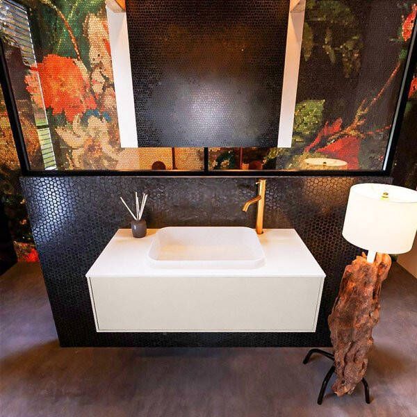 Mondiaz ERIN 100cm badmeubelset onderkast kleur Linen met 1 lade Wastafel RIDGE midden 1 kraangat kleur Urban ERIN10820