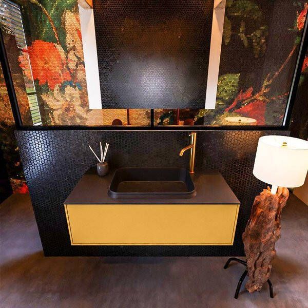 Mondiaz ERIN 100cm badmeubelset onderkast kleur Ocher met 1 lade Wastafel RIDGE midden 1 kraangat kleur Urban ERIN11160