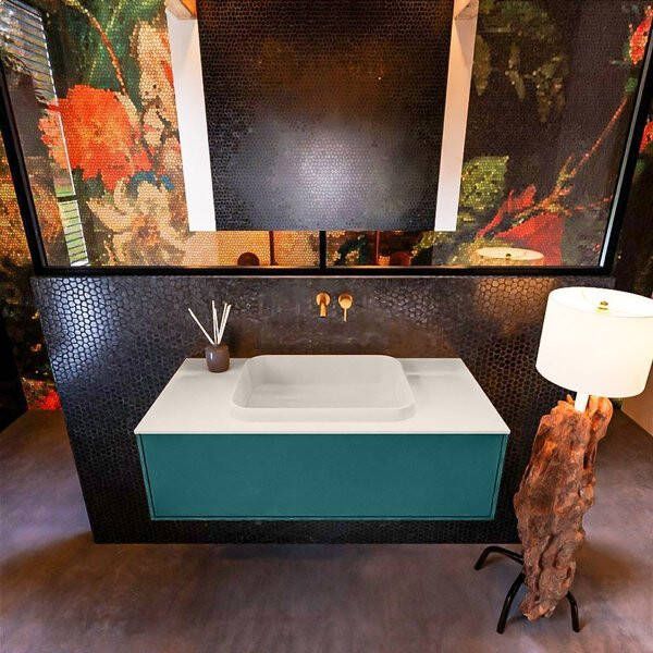 Mondiaz ERIN 100cm badmeubelset onderkast kleur Smag met 1 lade Wastafel RIDGE midden zonder kraangaten kleur Linen ERIN12689