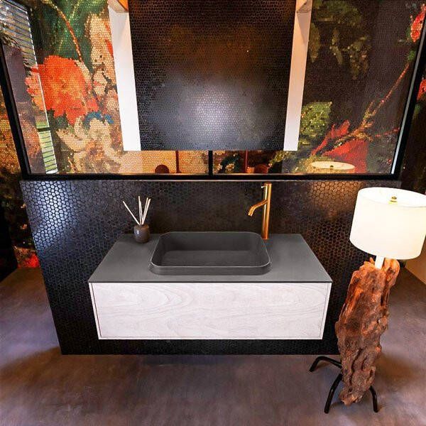 Mondiaz ERIN 100cm badmeubelset onderkast kleur Underlayment met 1 lade Wastafel RIDGE midden 1 kraangat kleur Linen ERIN12894