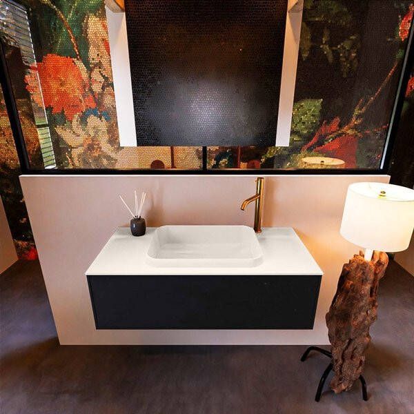 Mondiaz ERIN 100cm badmeubelset onderkast kleur Urban met 1 lade Wastafel RIDGE midden 1 kraangat kleur Urban ERIN10786