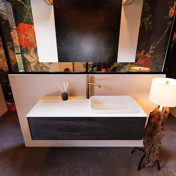 Mondiaz ERIN 120cm badmeubelset onderkast kleur Antracite met 1 lade Wastafel RIDGE rechts 1 kraangat kleur Talc ERIN10520