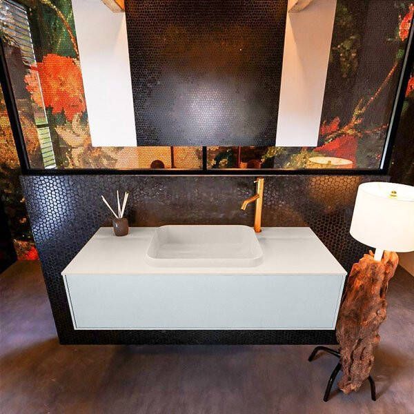 Mondiaz ERIN 120cm badmeubelset onderkast kleur Clay met 1 lade Wastafel RIDGE midden 1 kraangat kleur Urban ERIN10892