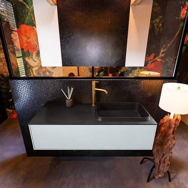 Mondiaz ERIN 120cm badmeubelset onderkast kleur Clay met 1 lade Wastafel RIDGE rechts 1 kraangat kleur Urban ERIN10894