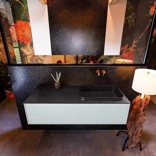 Mondiaz ERIN 120cm badmeubelset onderkast kleur Clay met 1 lade Wastafel RIDGE rechts zonder kraangaten kleur Urban ERIN10891